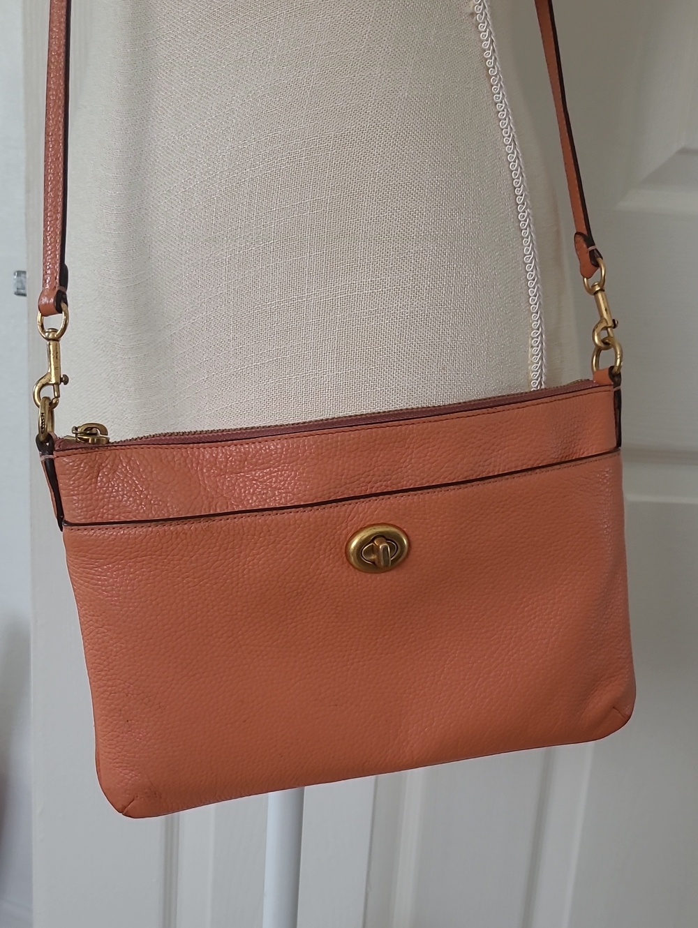 Coach Leather Crossbody Bag in Coral Orange with Gold Hardware